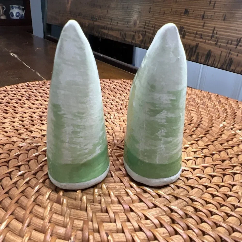 Handmade Studio Pottery Green Salt & Pepper Shaker Set